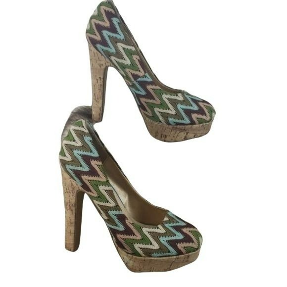 Diba Girls Chevron Print High Heel Cork Heels Size 6.5 Medium - Picture 8 of 8